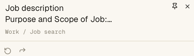 Spool's confirmation note floating over the page: the first words of what was saved, the project it went to — Work / Job search — and an undo button
